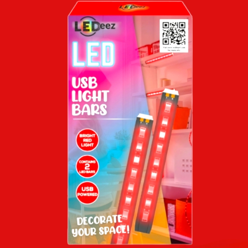 NIB LEDEEZ 2 PACK LED USB POWERED LIGHT 5" BARS, 65" CABLE & STICK ON ADHESIVE